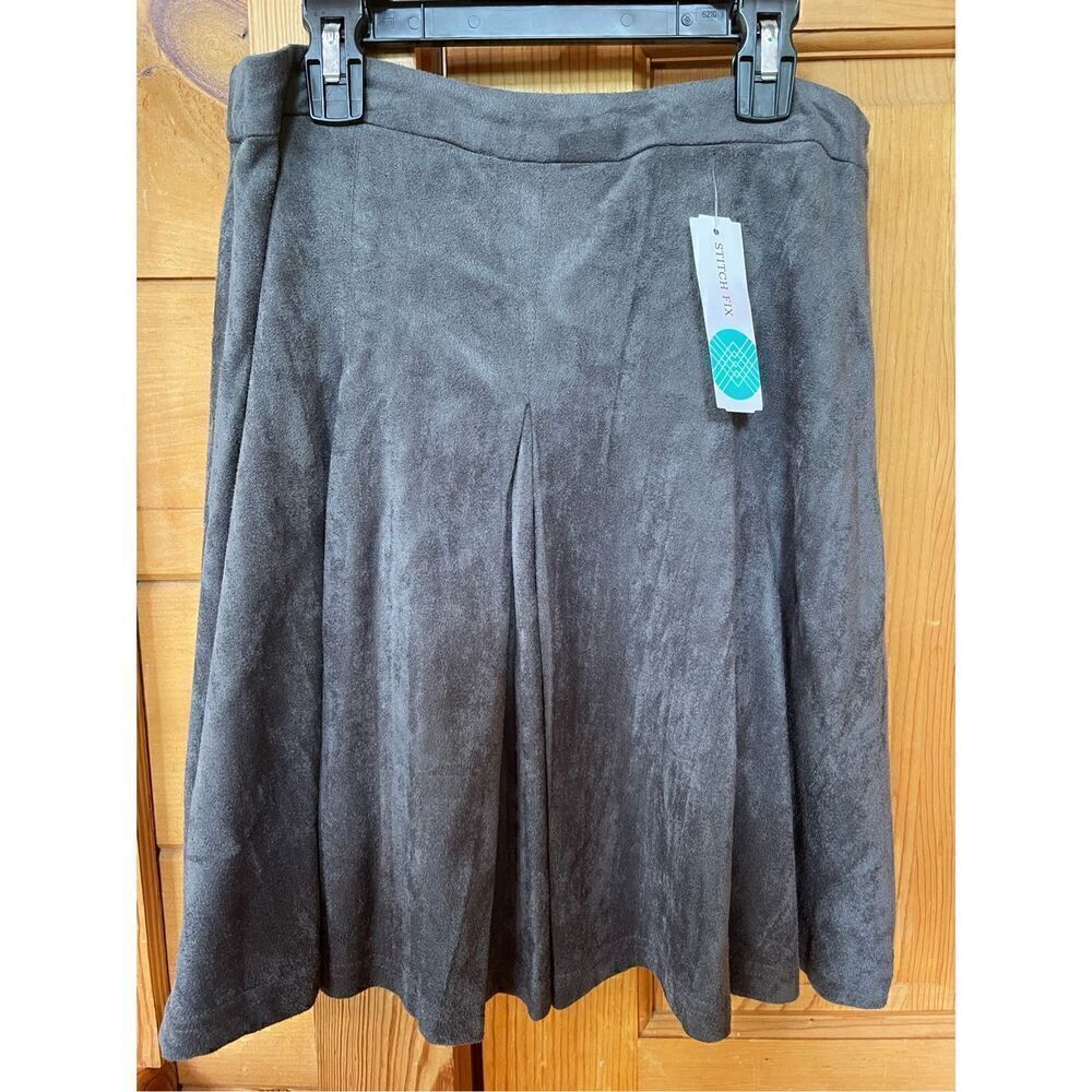 Stitch Fix Gilli Inverted Box Pleat Suede A-Line Skirt S Women's Gray New